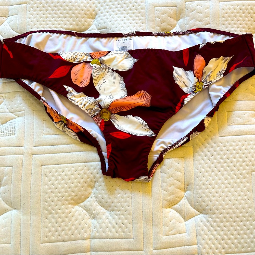 NWT Lands End burgundy pink white bikini bottoms hygiene liner intact Size 18